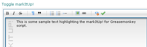 Image of comment area after markItUp! is turned on