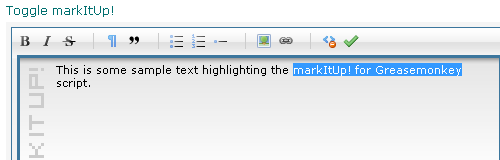 Image of markItUp! before the selected text is made bold